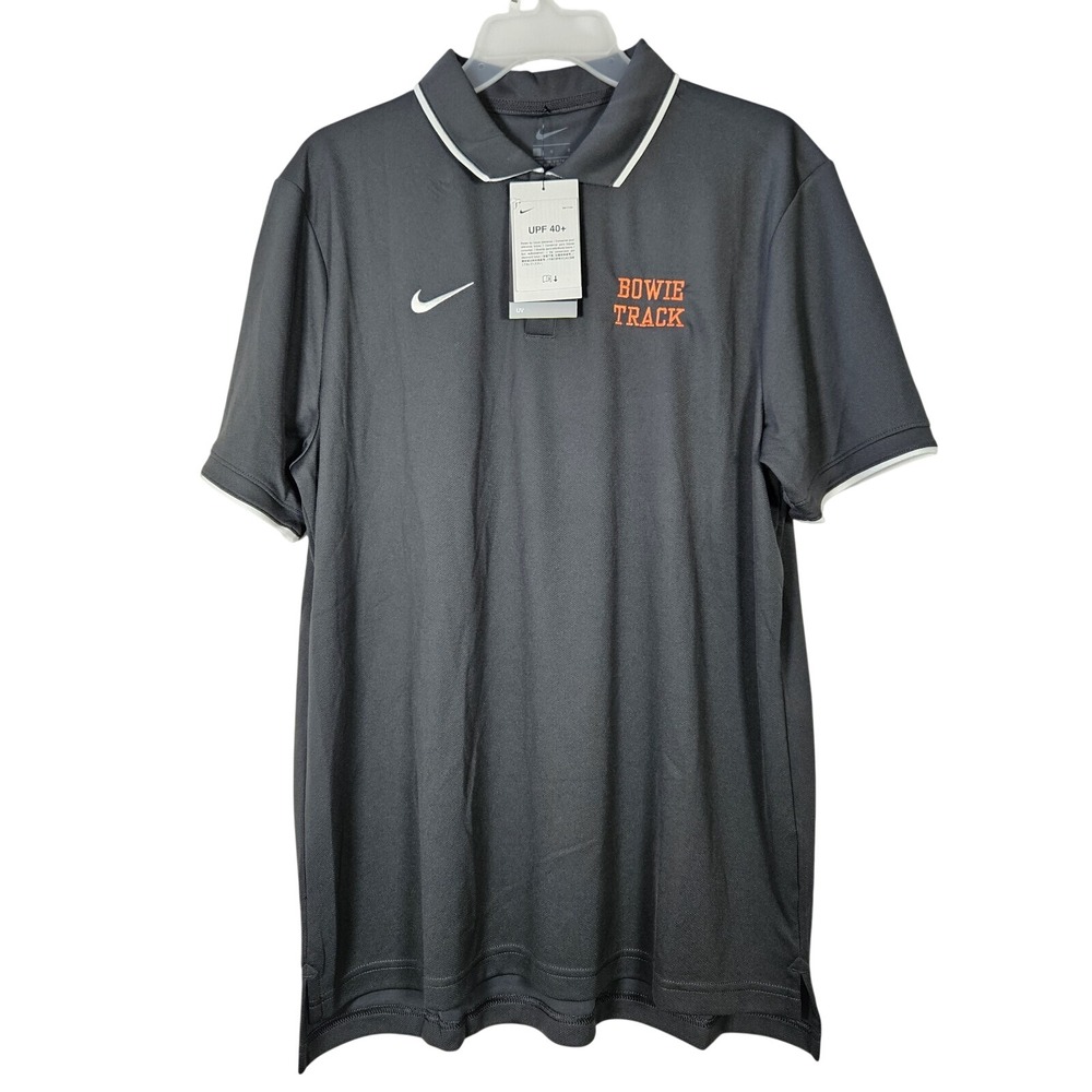 NWT Nike Men L Black Polo Bowie Track Embroidered Short Sleeve Shirt Golf Casual